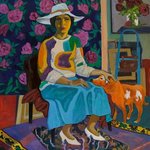 A lady with a red dog  By Moesey Li